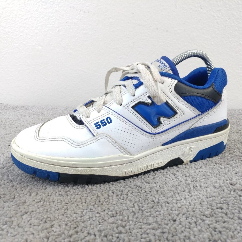 New Balance 550 Mens Size 7 Shoes Low Top White Blue Leather Lace Up Athletic